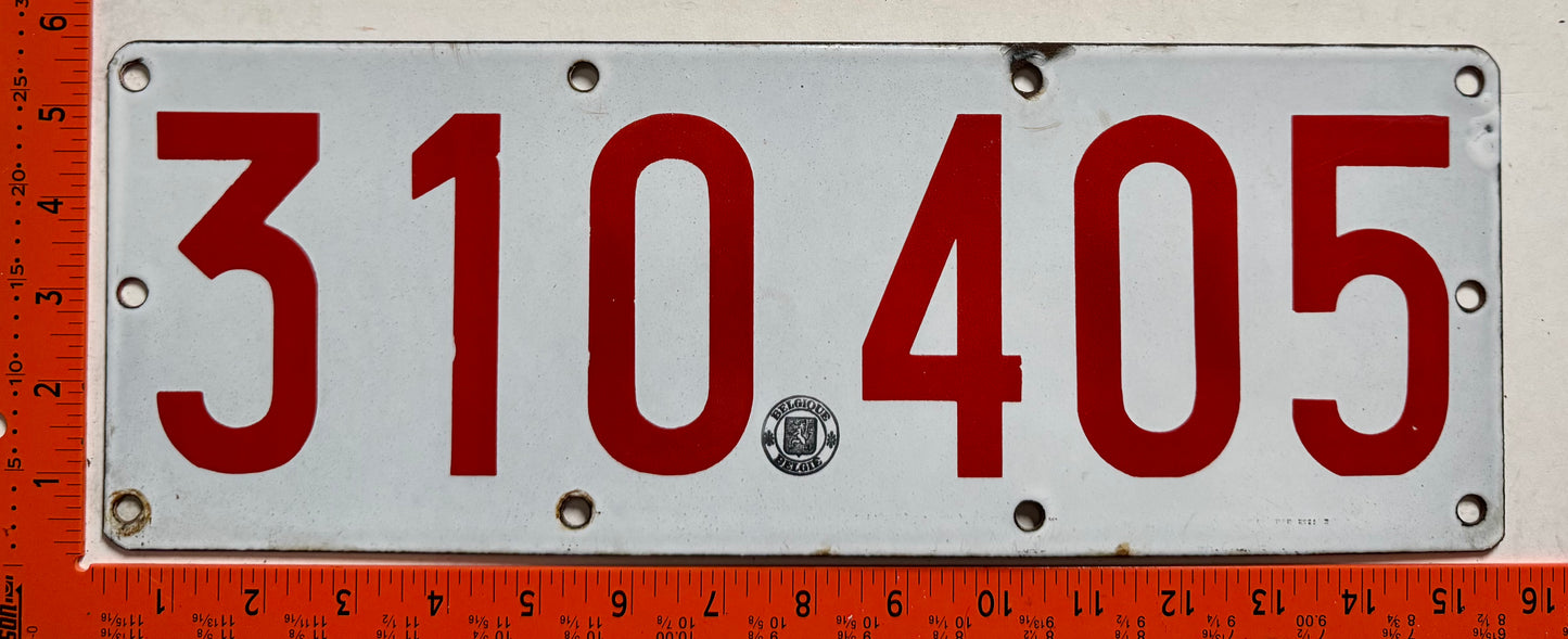 1928 series Belgium #310405 Passenger License Plate (Porcelain)