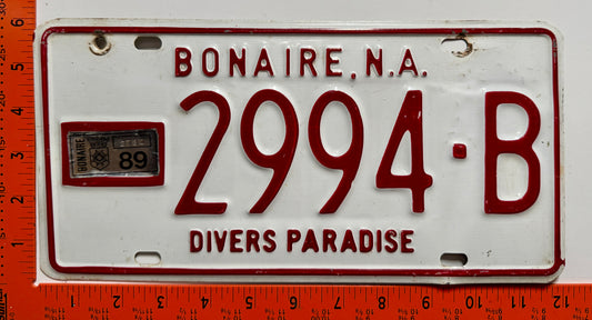 1989 Bonaire #2994-B Passenger License Plate