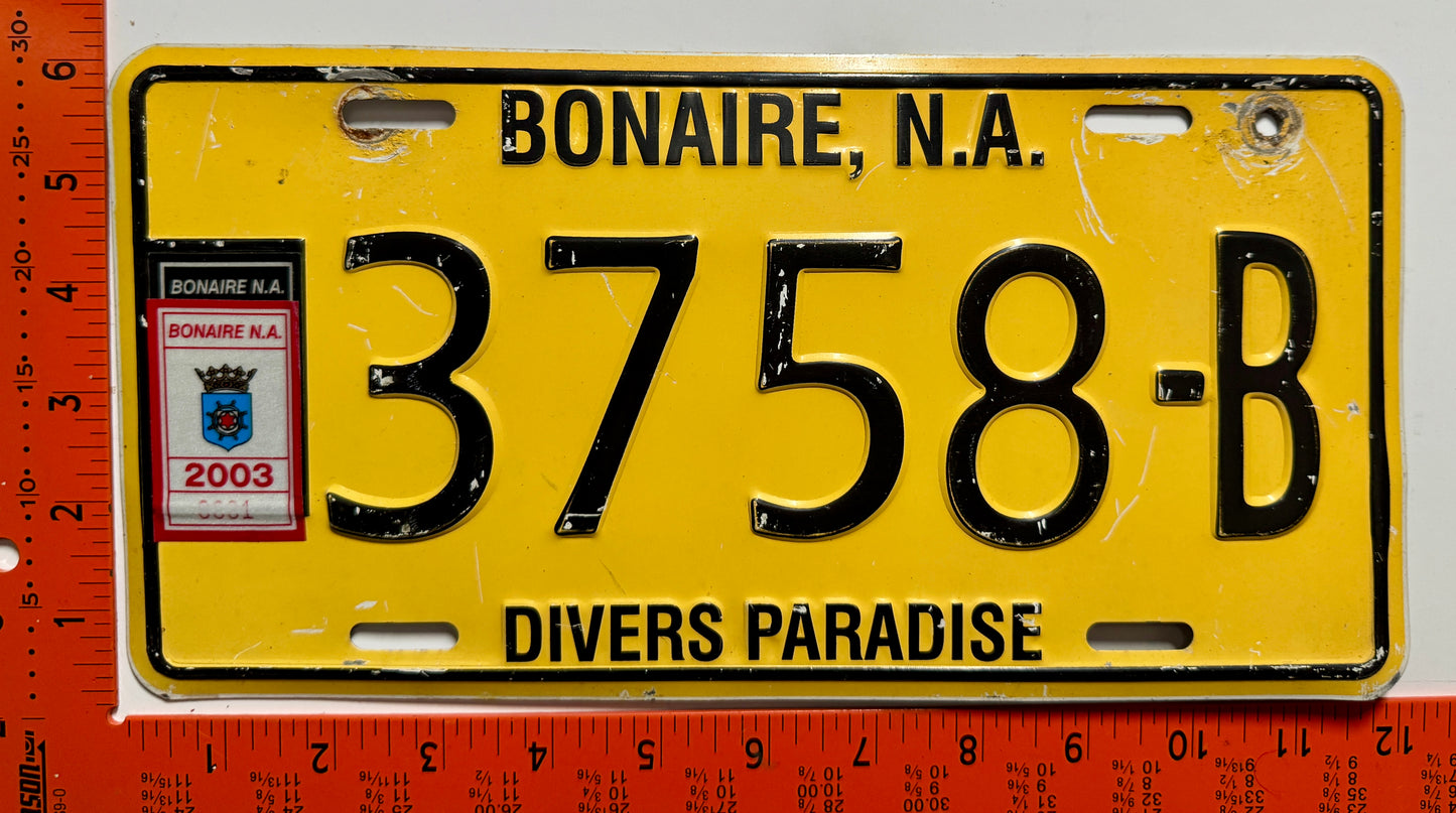 2003 Bonaire #3758-B Passenger License Plate