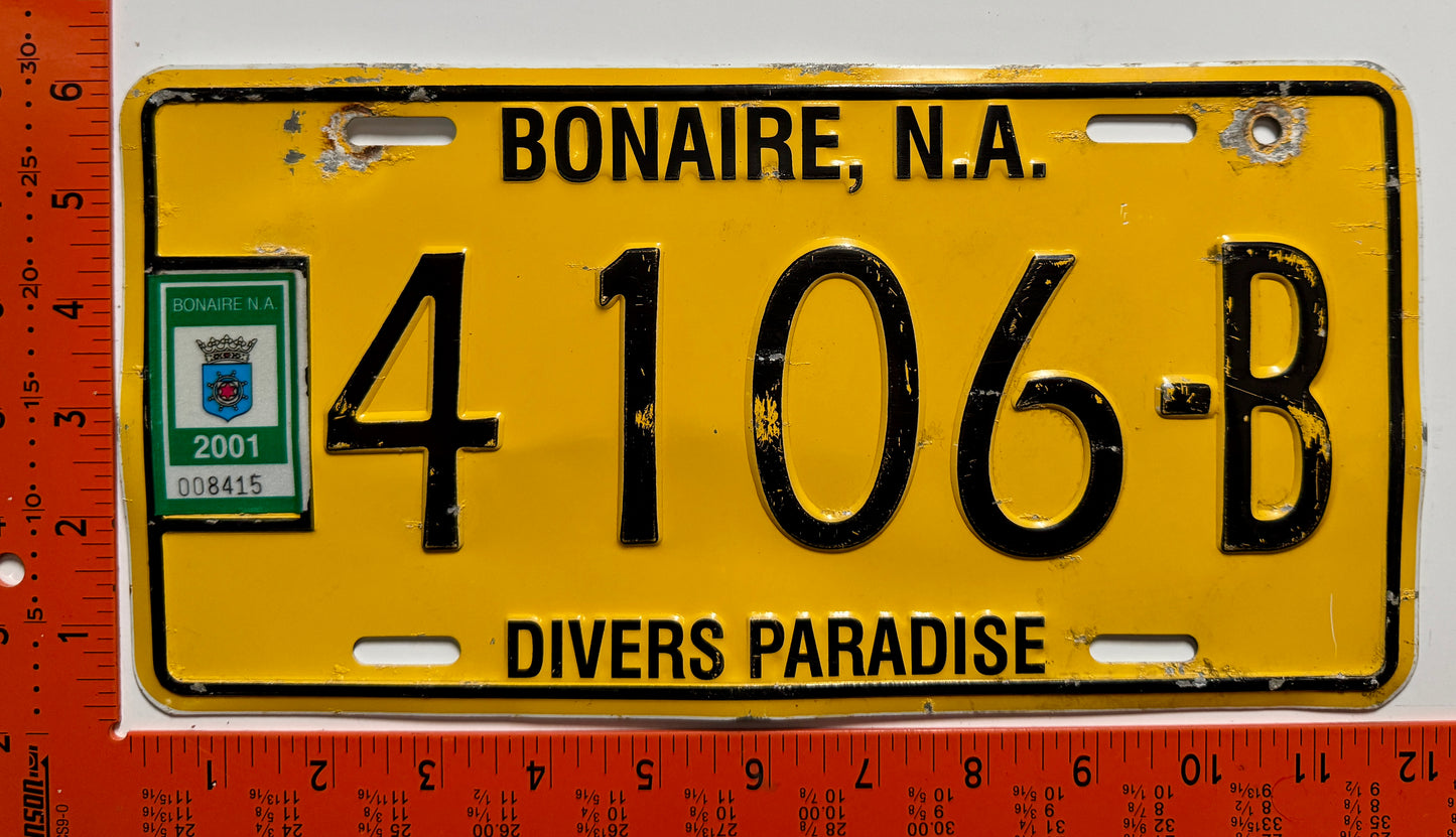 2001 Bonaire #4106-B Passenger License Plate