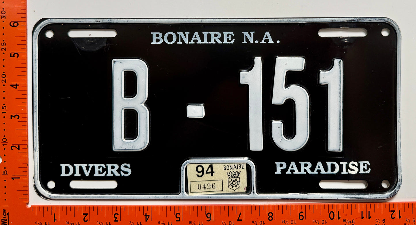 1994 Bonaire #B-151 Passenger License Plate