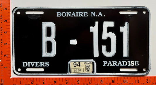 1994 Bonaire #B-151 Passenger License Plate