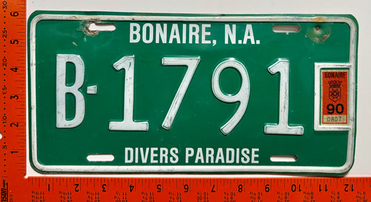 1990 Bonaire #B-1791 Passenger License Plate