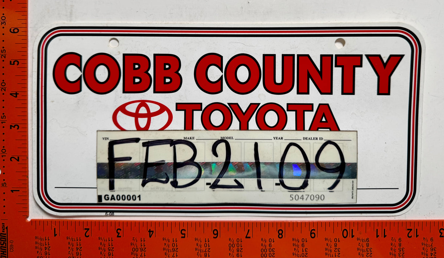 Cobb County Toyota Booster/Temporary License Plate
