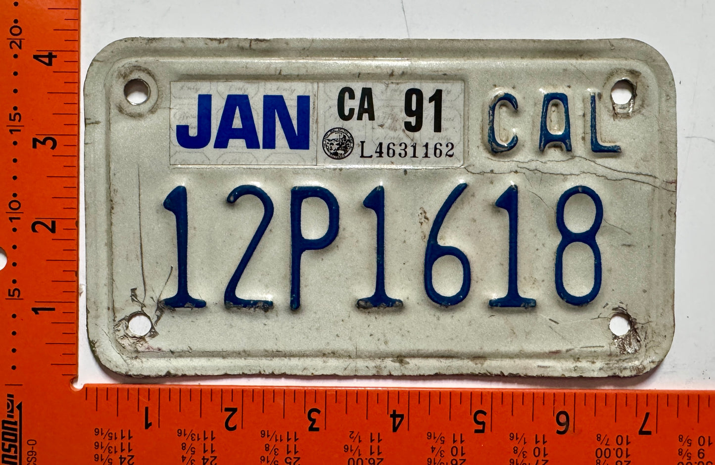 1991 California #12P1618 Motorcycle License Plate
