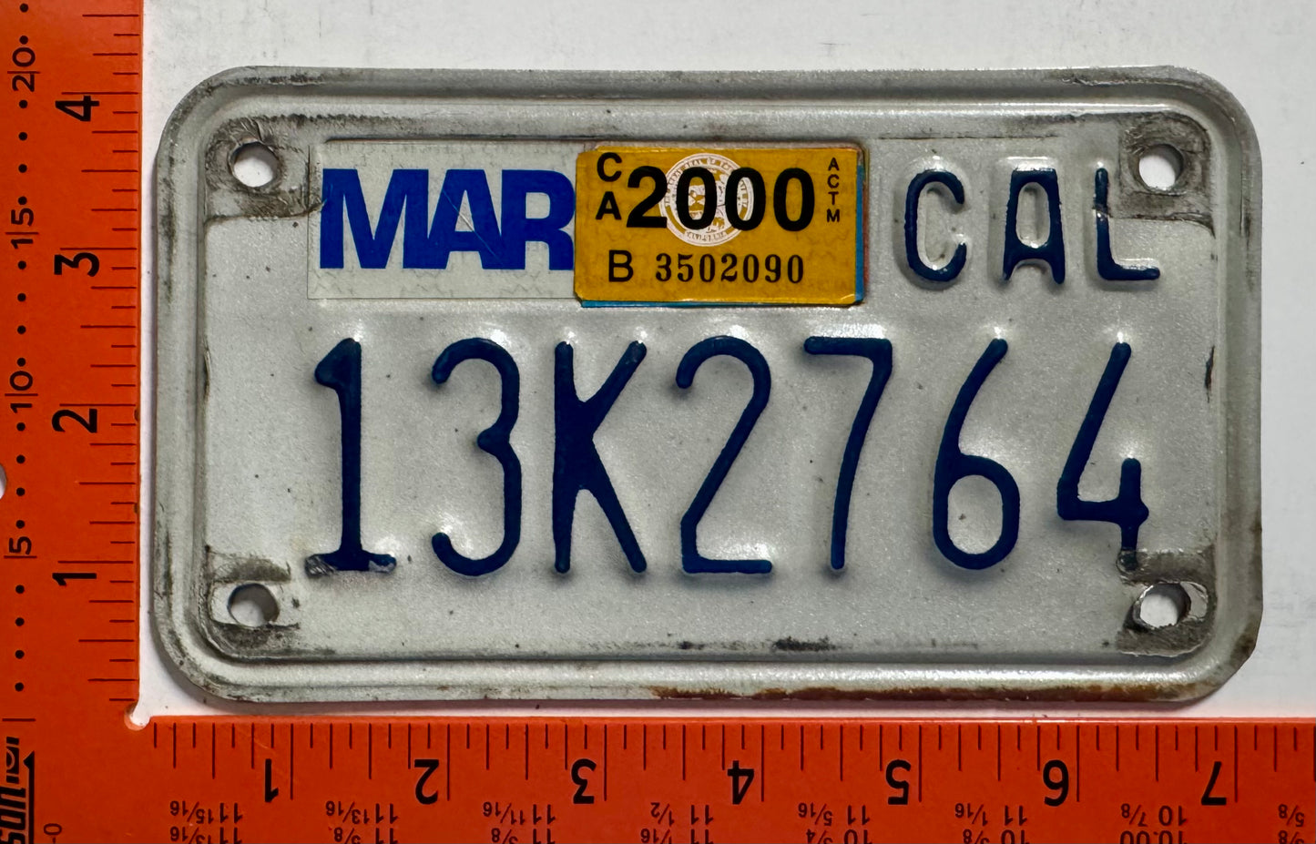 2000 California #13K2764 Motorcycle License Plate