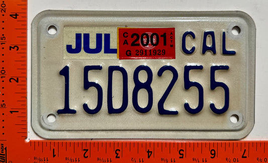 2001 California #15D8255 Motorcycle License Plate