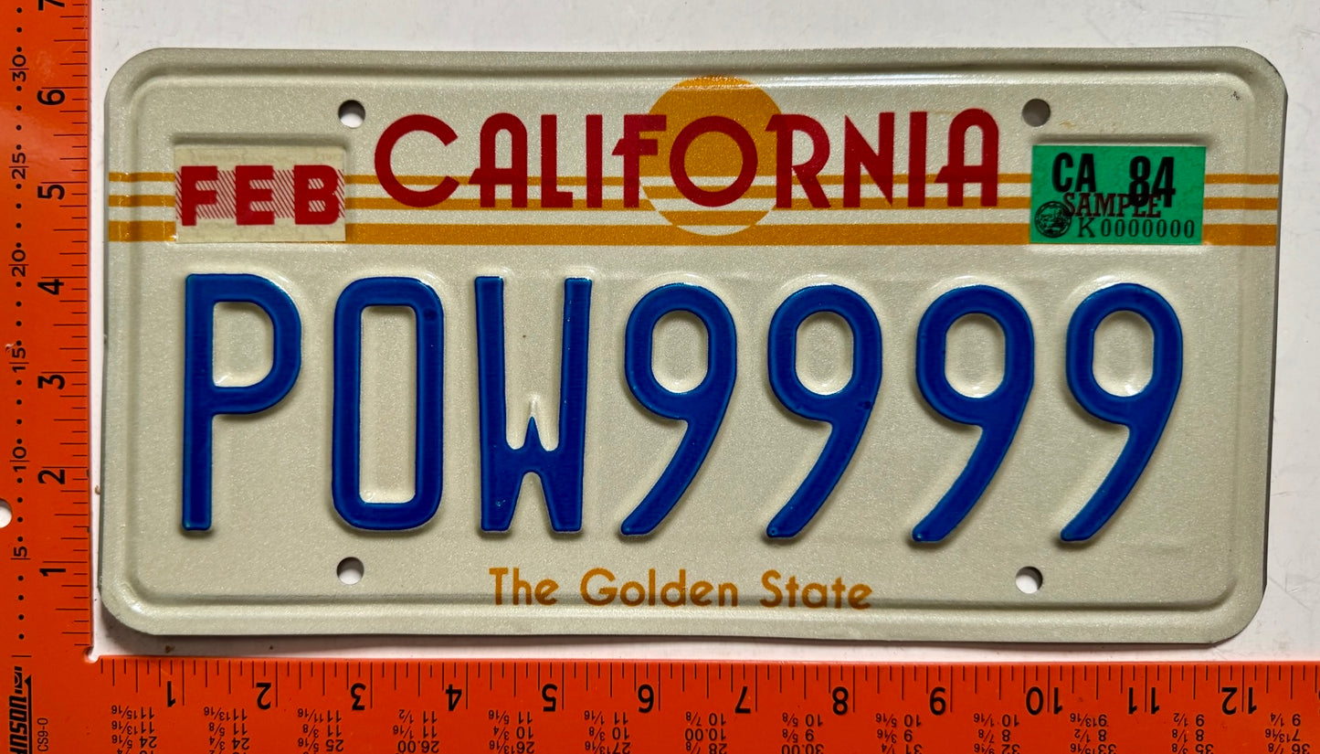 1984 California #POW9999 Sample Prisoner of War License Plate