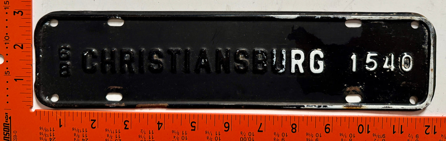 1968 Christiansburg, Virginia #1540 License Plate