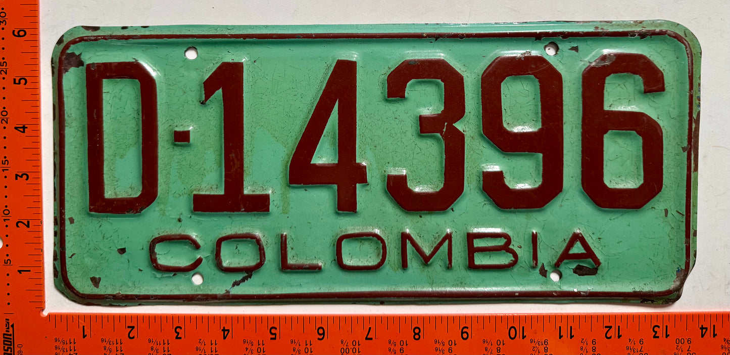 1961-1963 Colombia #D-14396 Passenger License Plate