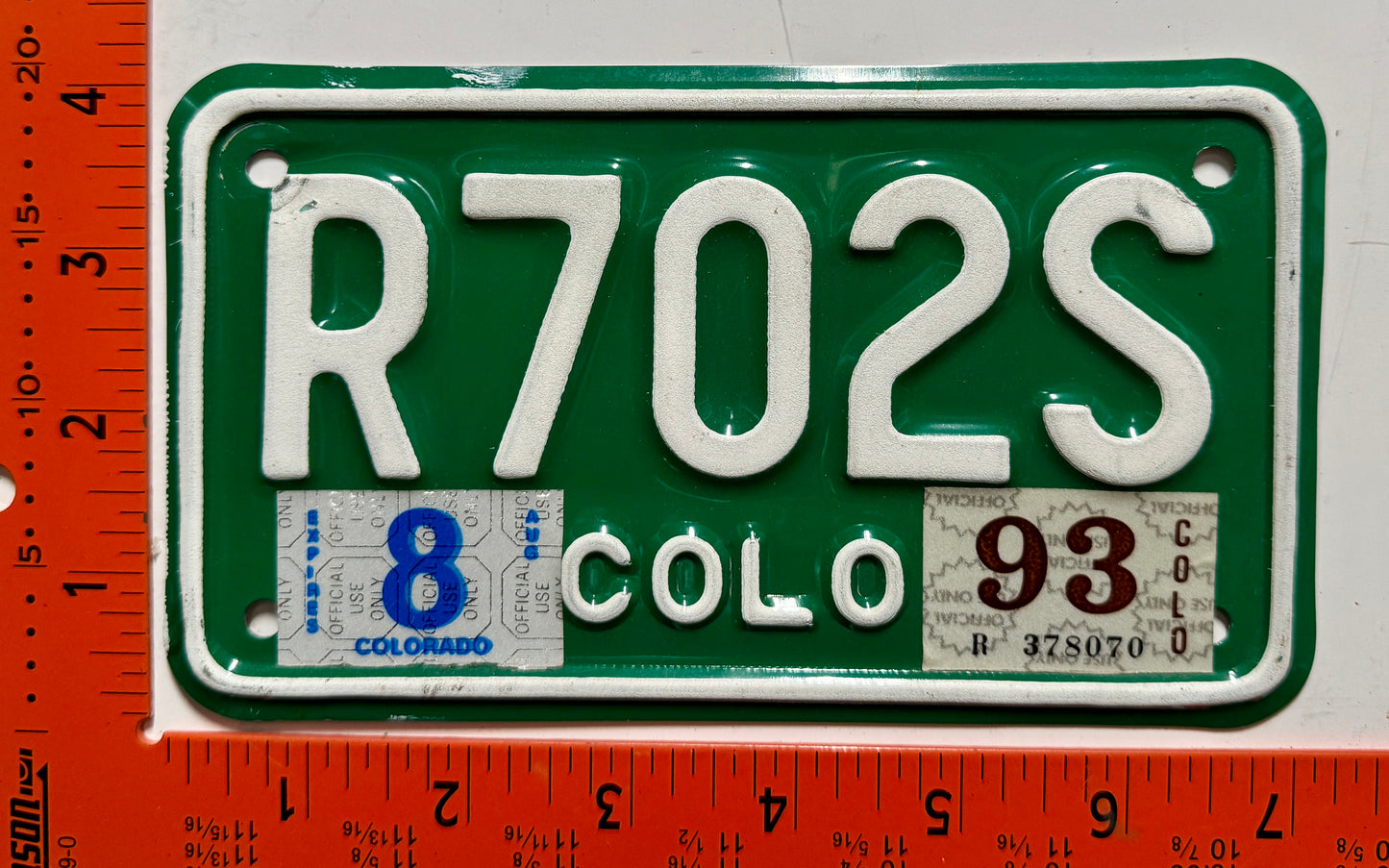 1993 Colorado #R702S Motorcycle License Plate