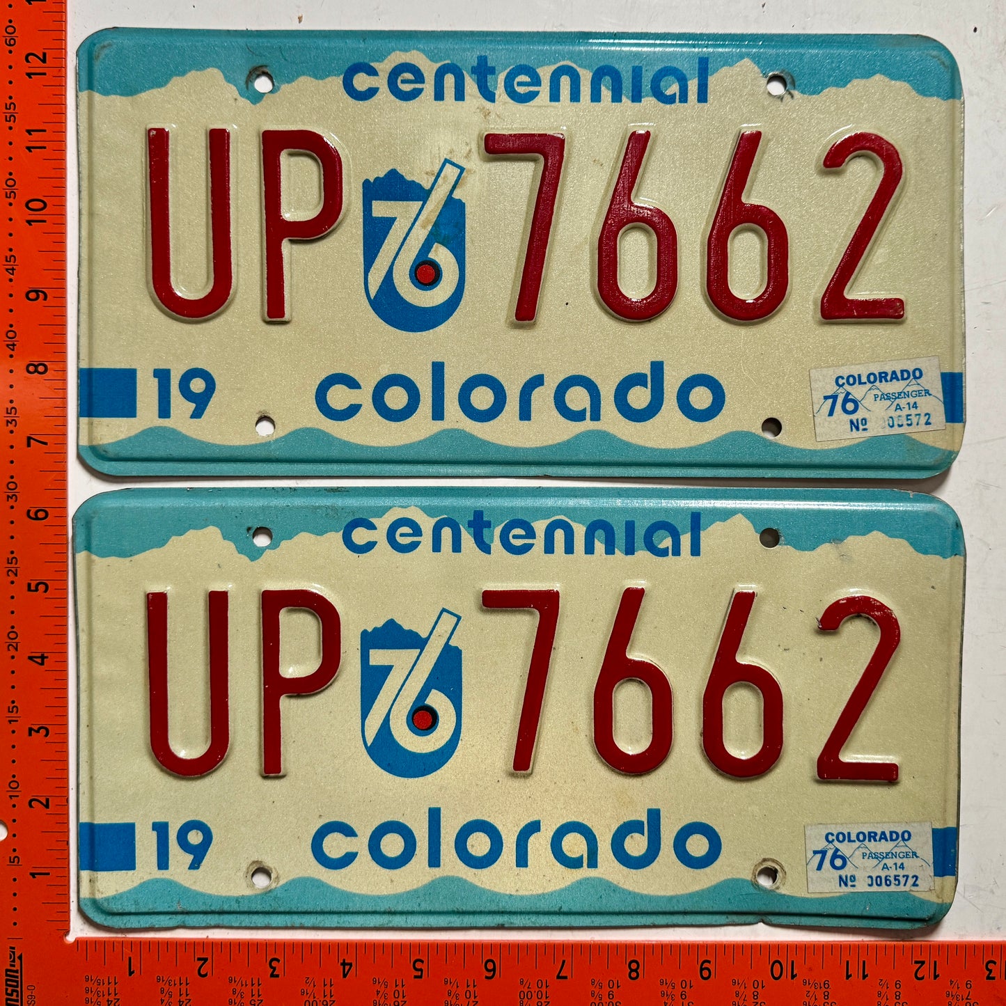 1976 Colorado #UP 7662 Passenger License Plate (Pair)
