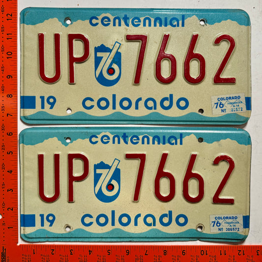 1976 Colorado #UP 7662 Passenger License Plate (Pair)