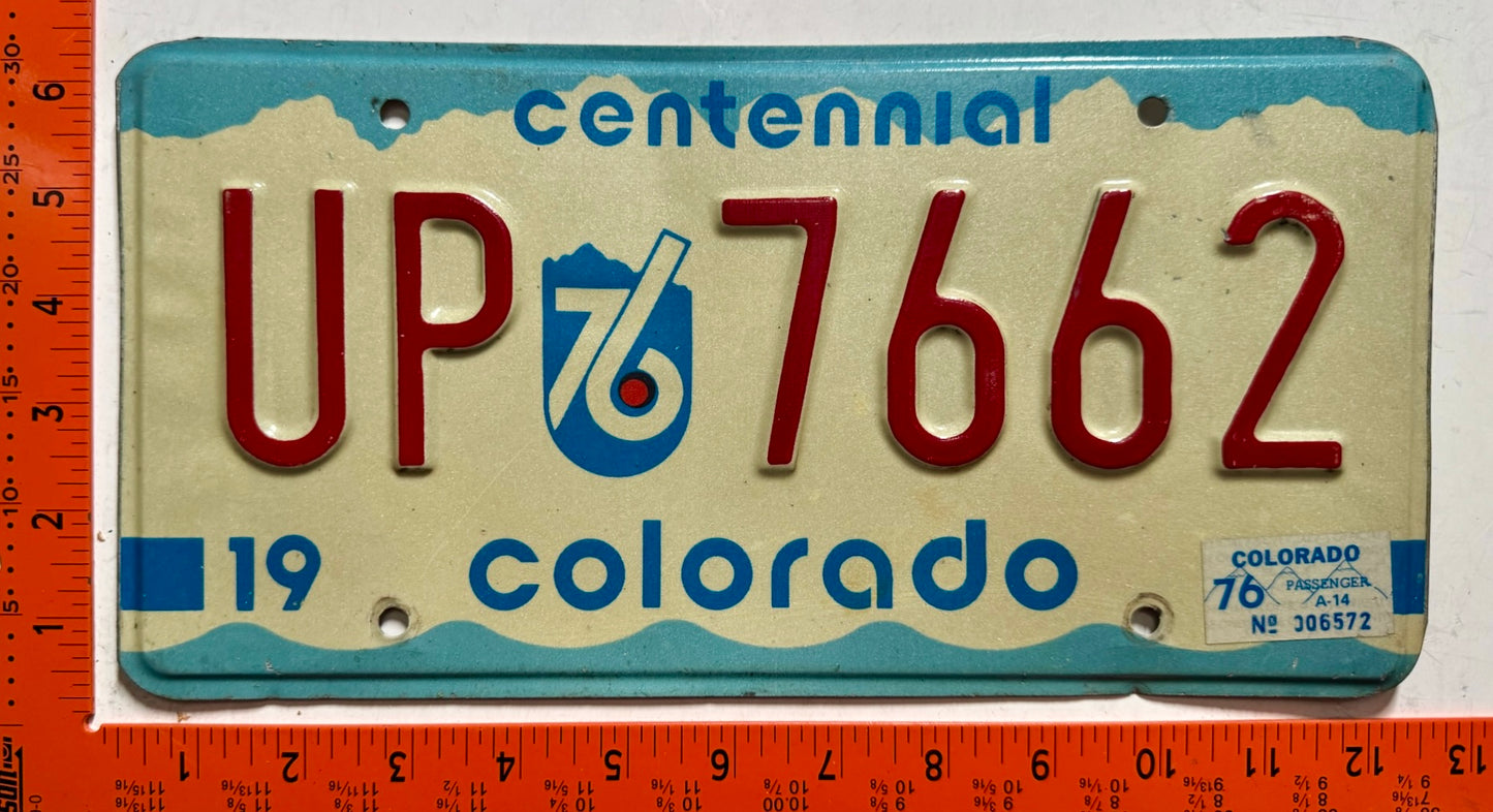 1976 Colorado #UP 7662 Passenger License Plate (Pair)