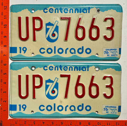 1976 Colorado #UP 7663 Passenger License Plate (Pair)