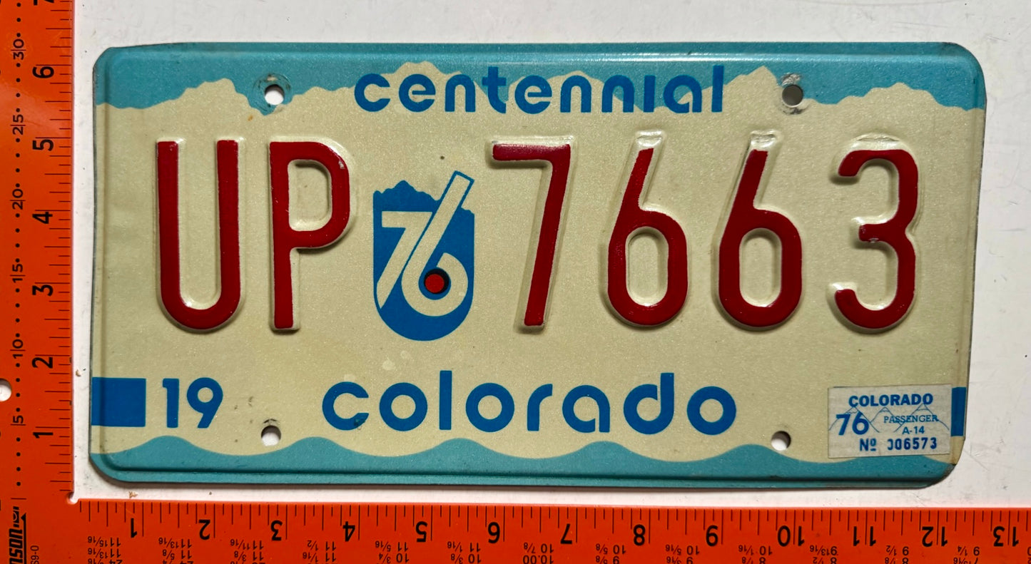 1976 Colorado #UP 7663 Passenger License Plate (Pair)