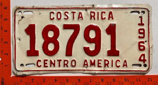 1964 Costa Rica #18791 Passenger License Plate