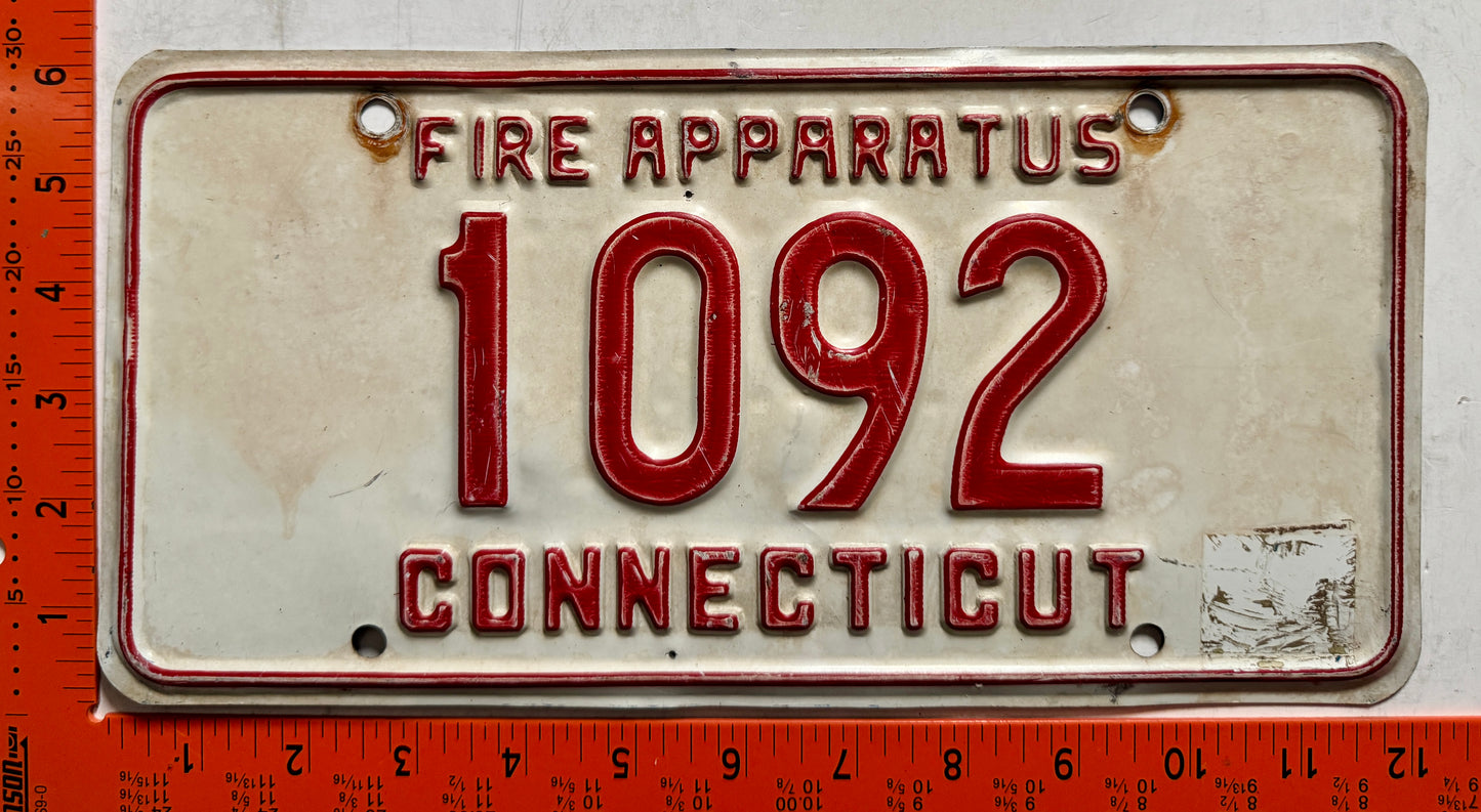 undated Connecticut #1092 Fire Apparatus License Plate