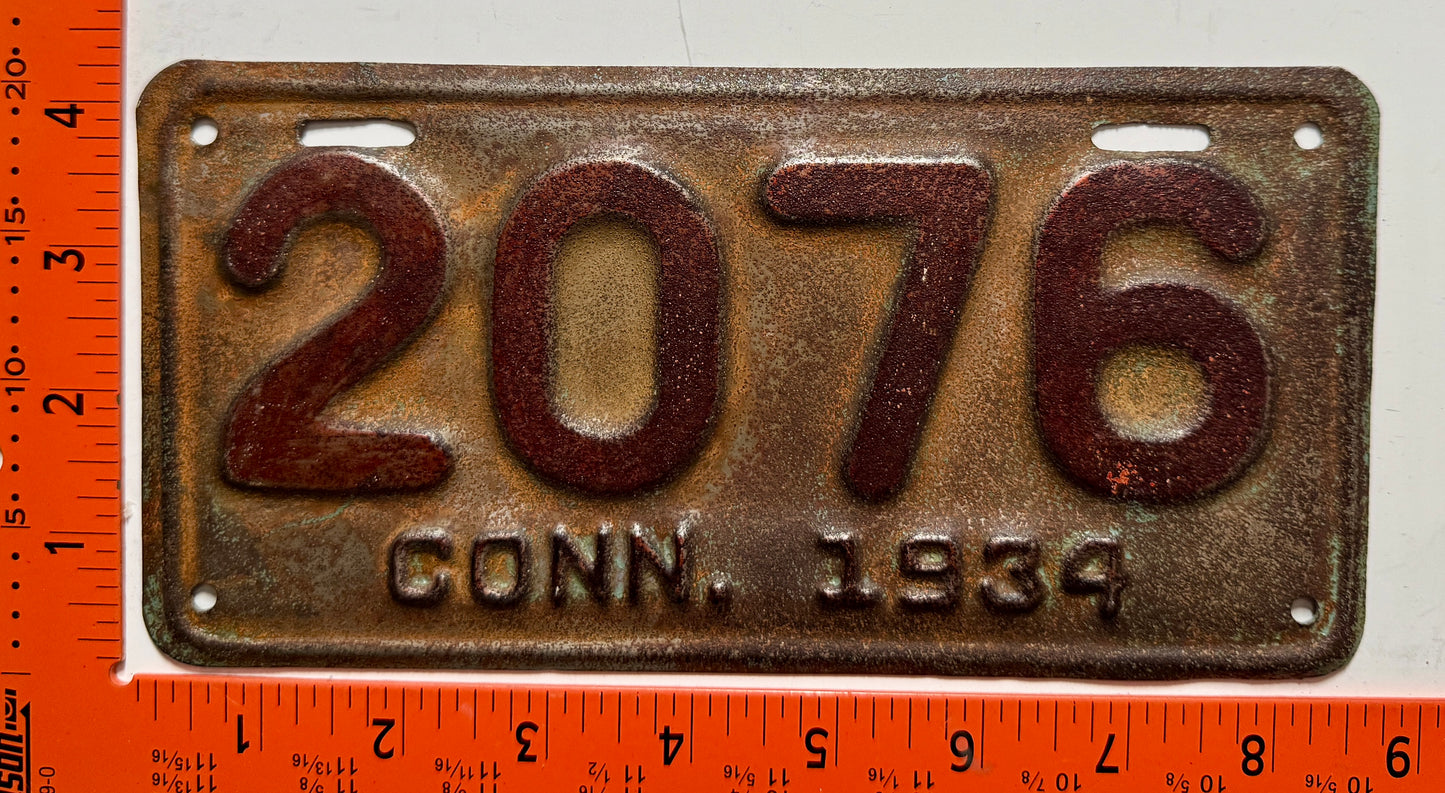 1934 Connecticut #2076 Motorcycle License Plate