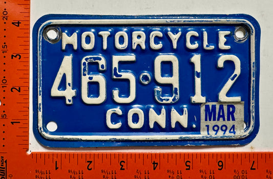 1994 Connecticut #465-912 Motorcycle License Plate