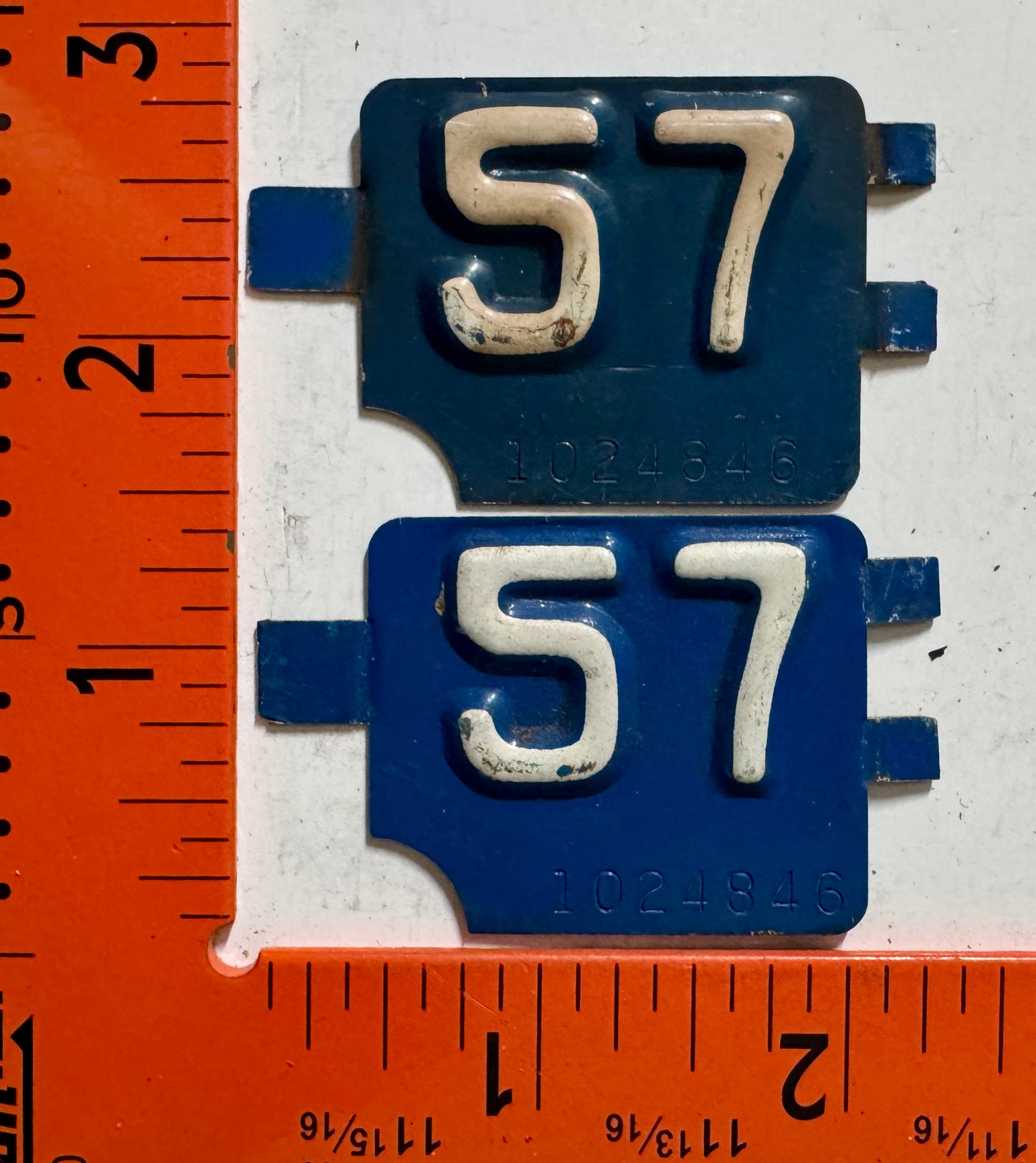 1957 Connecticut #1024846 Passenger License Plate Date Tab (Pair)