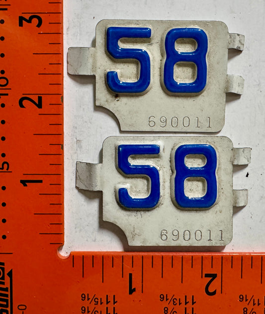 1958 Connecticut #690011 Passenger License Plate Date Tab (Pair)