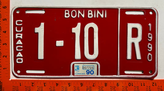 1990 Curacao #1-10 R Rental License Plate