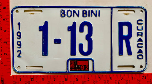 1992 Curacao #1-13 R Rental License Plate