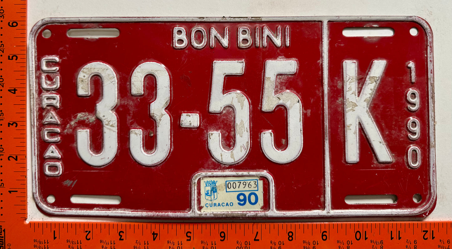 1990 Curacao #33-55 K Passenger License Plate