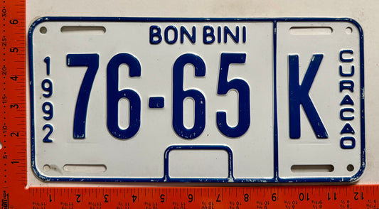 1992 Curacao #75-65 K Passenger License Plate
