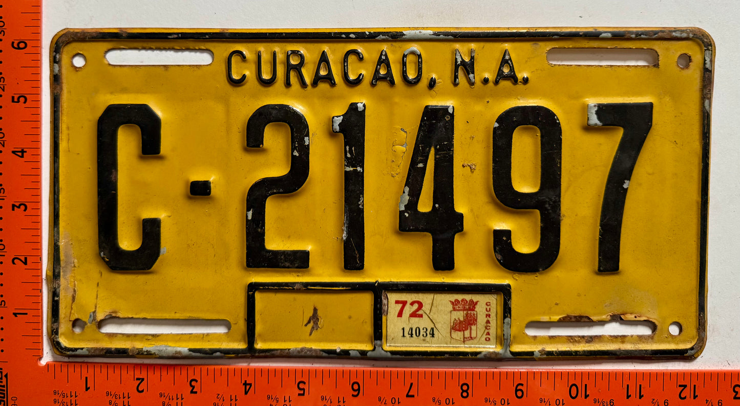 1972 Curacao #C-21497 Passenger License Plate