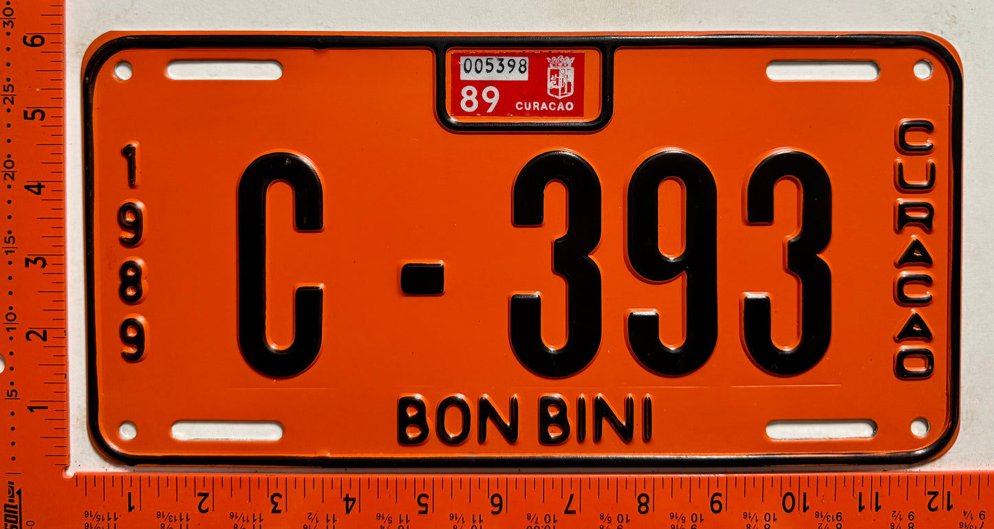 1989 Curacao #C-393 Government License Plate