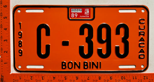 1989 Curacao #C-393 Government License Plate