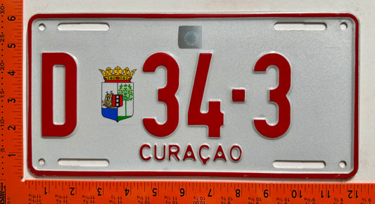 1996 base Curacao #D 34-3 Passenger License Plate