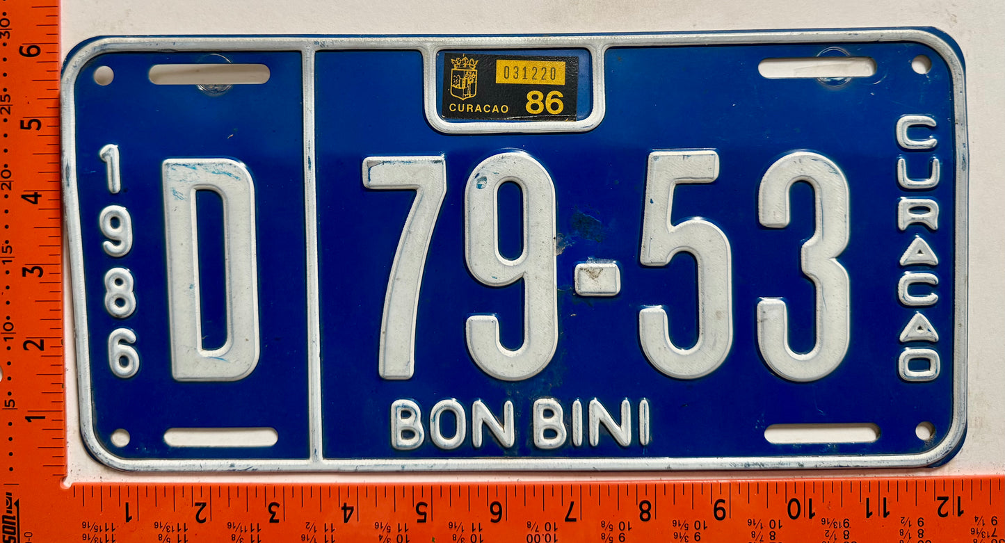 1986 Curacao #D 79-53 Passenger License Plate