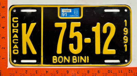 1991 Curacao #K 75-12 Passenger License Plate