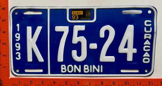 1993 Curacao #K 75-24 Passenger License Plate