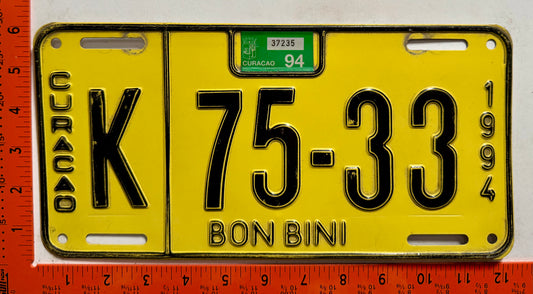1994 Curacao #K 75-33 Passenger License Plate