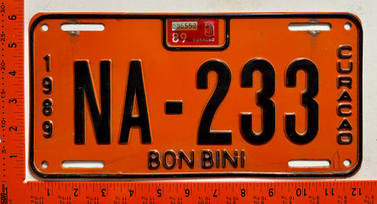 1989 Curacao #NA-233 Government License Plate