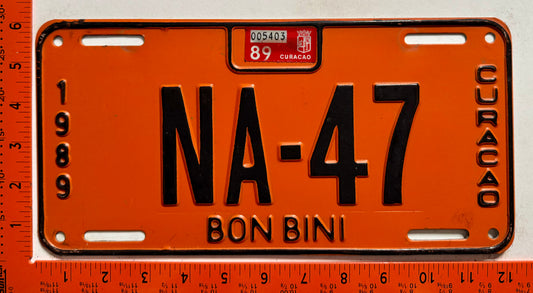 1989 Curacao #NA-47 Government License Plate