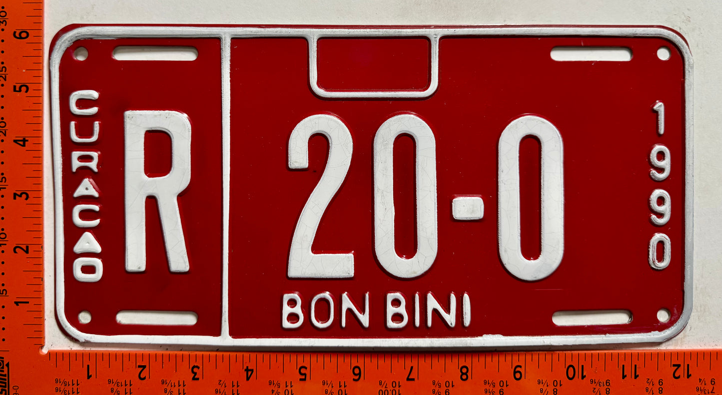 1990 Curacao #R 20-0 Rental License Plate