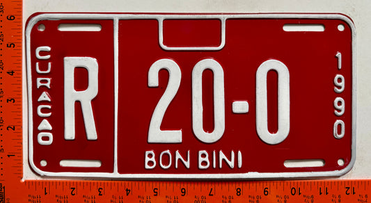 1990 Curacao #R 20-0 Rental License Plate