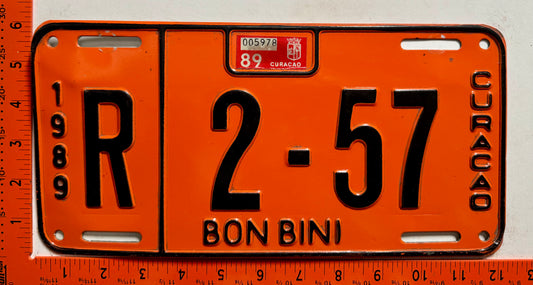 1989 Curacao #R 2-57 Rental License Plate