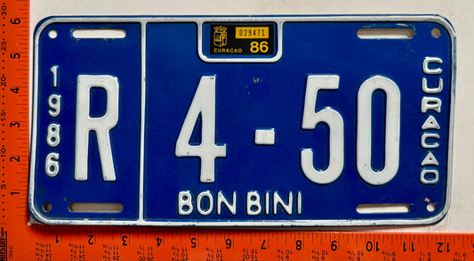1986 Curacao #R 4-50 Rental License Plate