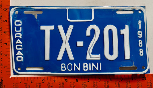 1988 Curacao #TX-201 Taxi Error or Paint Test License Plate