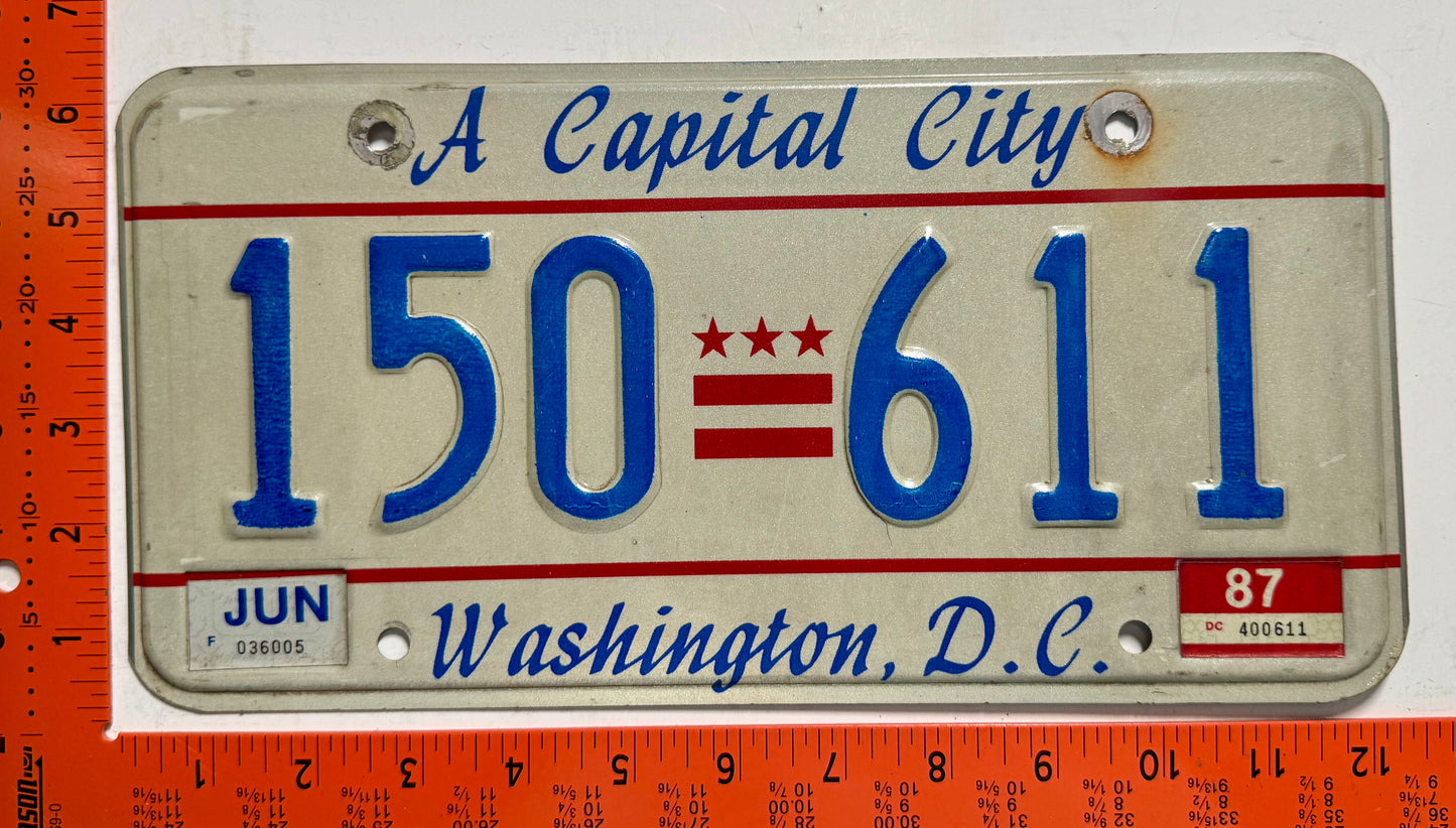 1987 Washington, DC #150 611 Passenger License Plate