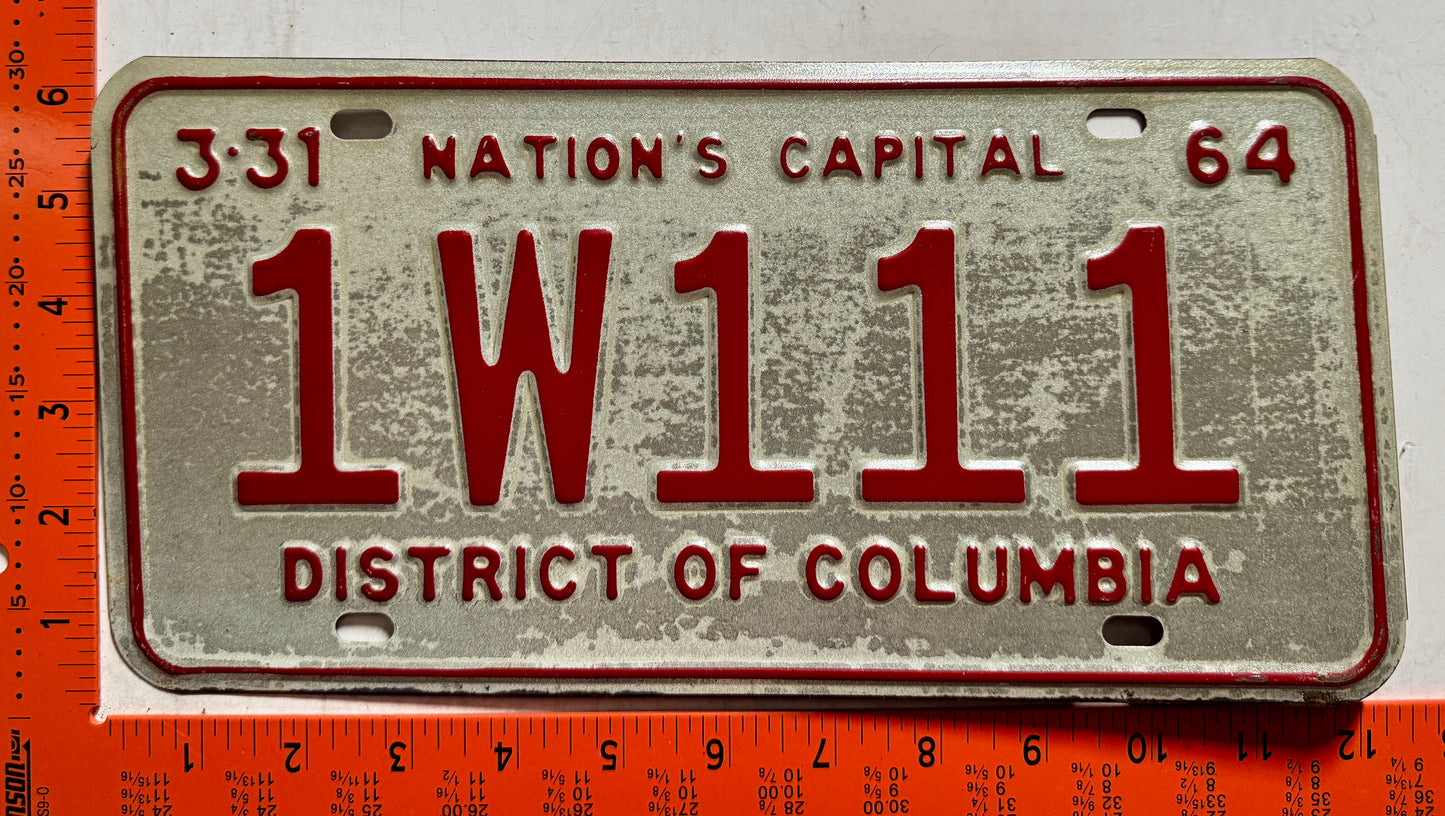 1964 Washington, DC #1W111 Passenger Prototype License Plate
