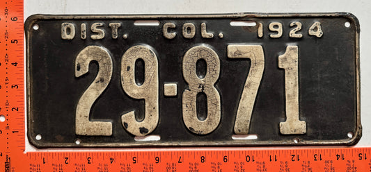 1924 Washington, DC #29-871 Passenger License Plate