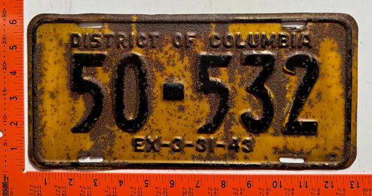 1943 Washington, DC #50-532 Passenger License Plate