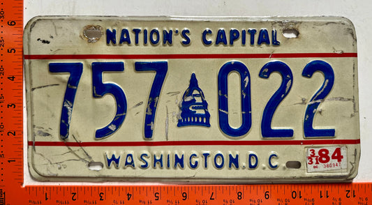 1984 Washington, DC #757 022 Passenger License Plate (Crafter)